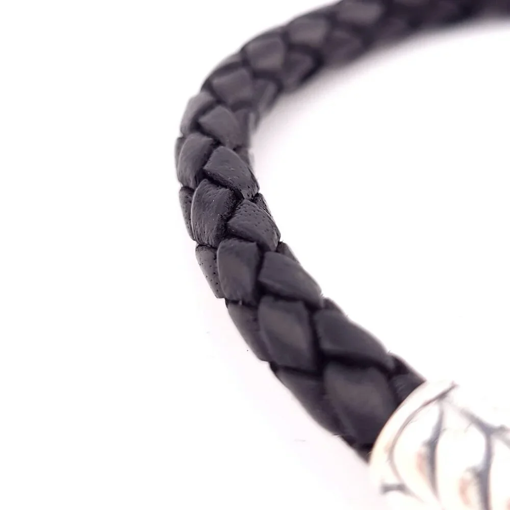 DAVID YURMAN Sterling Silver 925 Black Leather Chevron Woven Bracelet 8